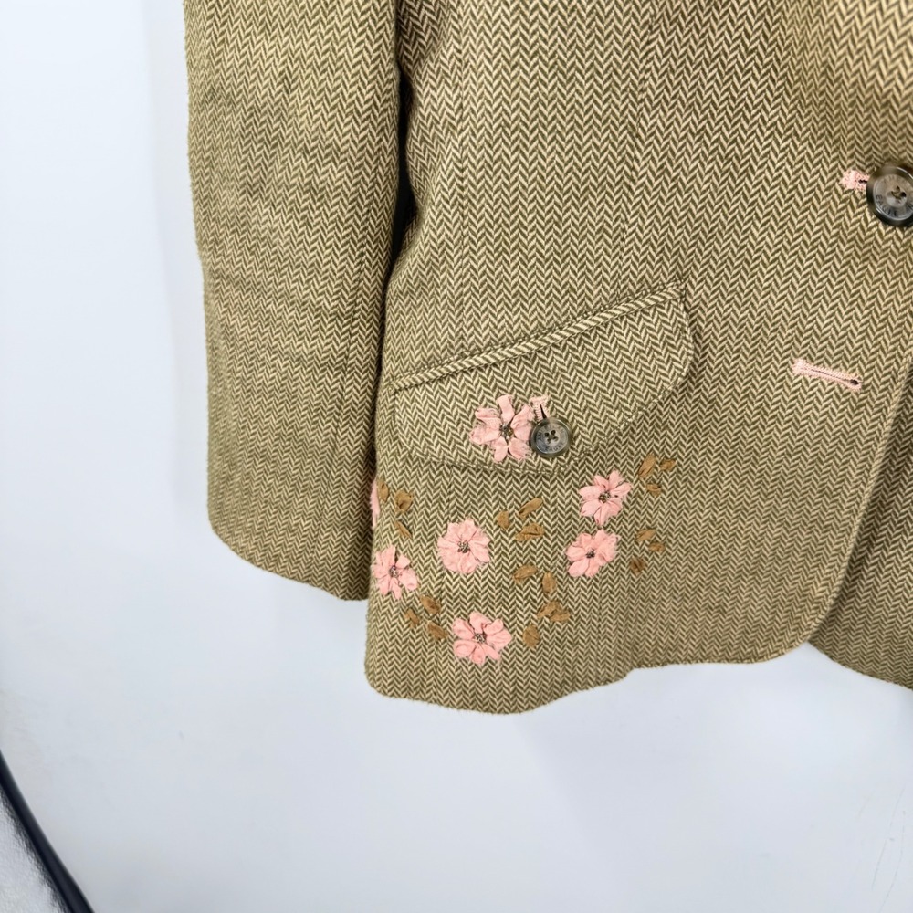 Vintage Y2K American Eagle Blazer Tan Herringbone Pink Floral Embroidered Size M - Picture 5 of 10